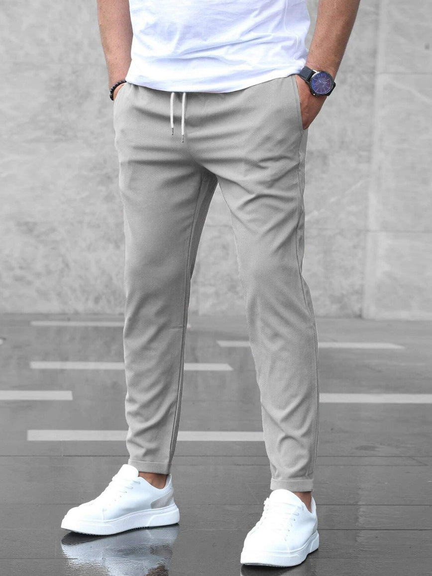 Men's Casual Drawstring Trousers With Pockets Fashion Slim Fit  Skinny Pencil Pants Clothing