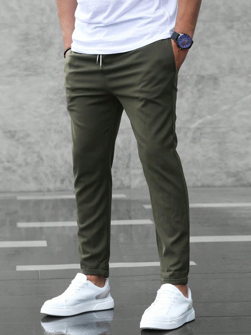 Men's Casual Drawstring Trousers With Pockets Fashion Slim Fit  Skinny Pencil Pants Clothing
